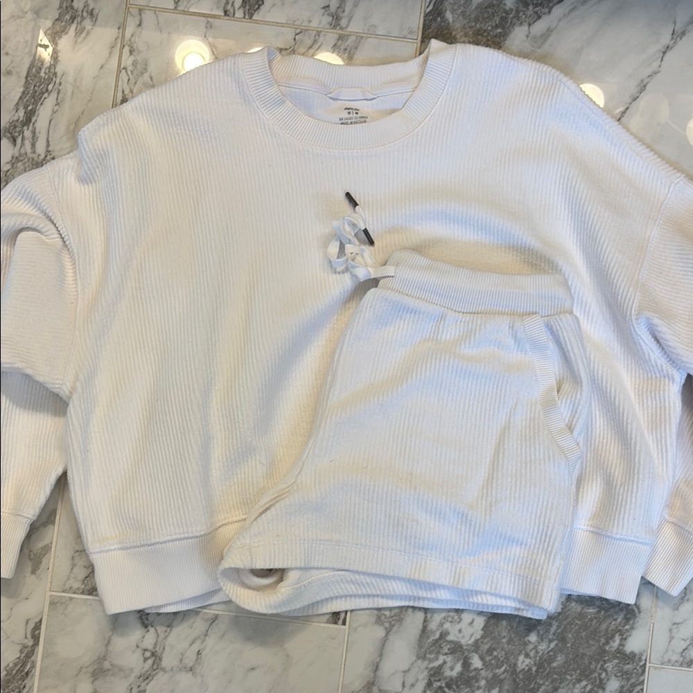 White Crewneck and Shorts Set